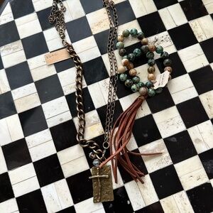 Necklace Bracelet Boho Western Chain Cross Twigs